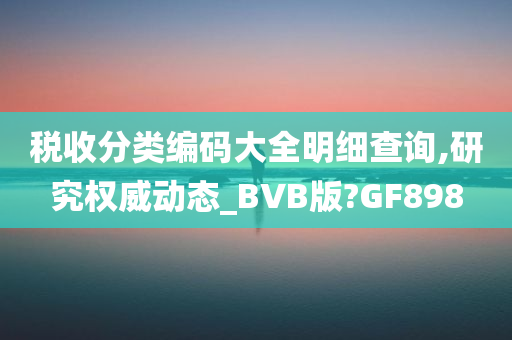 税收分类编码大全明细查询,研究权威动态_BVB版?GF898