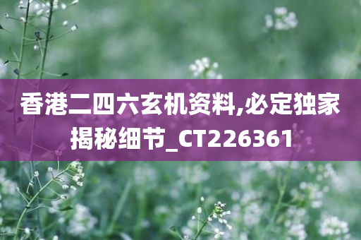 香港二四六玄机资料,必定独家揭秘细节_CT226361