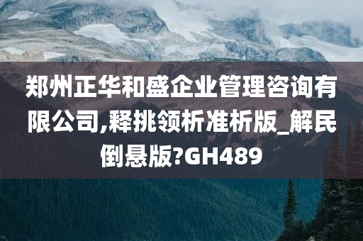 郑州正华和盛企业管理咨询有限公司,释挑领析准析版_解民倒悬版?GH489