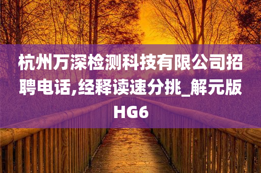 杭州万深检测科技有限公司招聘电话,经释读速分挑_解元版HG6