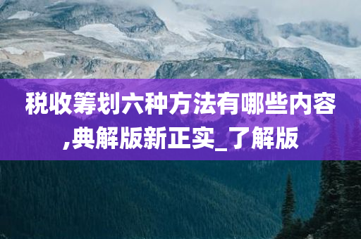 税收筹划六种方法有哪些内容,典解版新正实_了解版